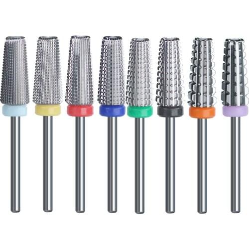 5 IN 1 Tapered Tungsten Carbide Nail Drill Bit Milling Cutter for Machine Manicure Nail Art Tool Accessories Bit