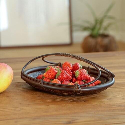 Tortoiseshell Pattern Design Bamboo Weave Handheld Storage Basket For Fruit Dessert Cake Nuts Snacks Japanese Style Tea Set Tray