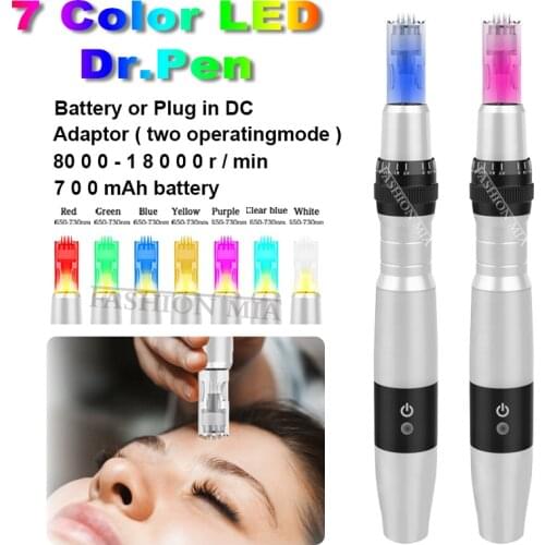 Wireless Electric Derma Pen 7 Color LED Light Photon Dr.Pen Beauty Machine For Anti Scar Acne Wrinkle with 3pcs Recharge Battery