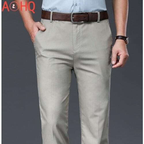 Thin Summer Casual Pants Men Clothing Straight Stretch Formal Dress Trouser For Man High Waist