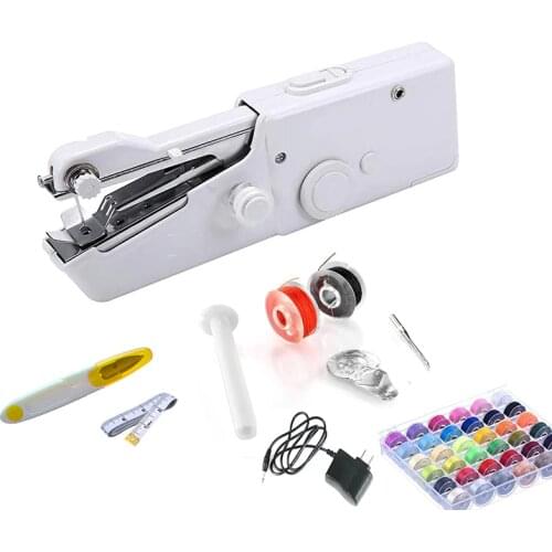 Mini Hand Sewing Machine With Adapter Quick Stitch Sew Needlework Cordless Clothes Fabrics Electric Sewing Machine Stitch Set