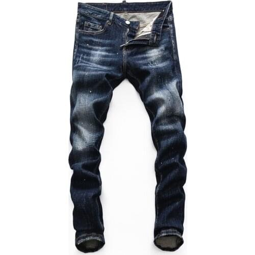 European dsq brand men Stretch jeans pants cool top jeans Men Slim jeans denim trousers blue hole Pants jeans for men 8146
