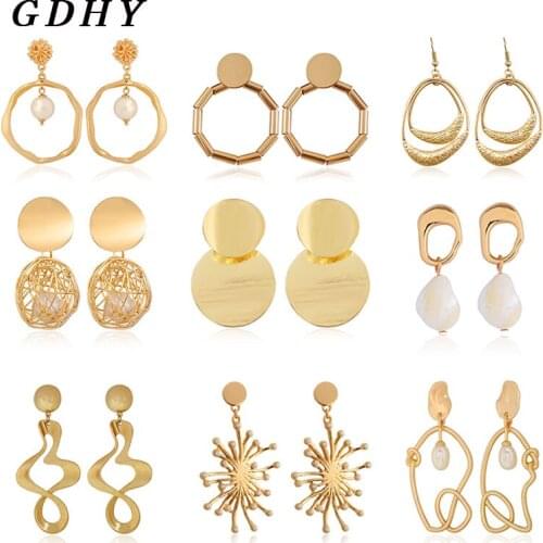 GDHY Fashion Metal Gold Irregular Geometric Dangle Earrings Circle waves fireworks Drop Earrings for Women Party Jewelry Brincos