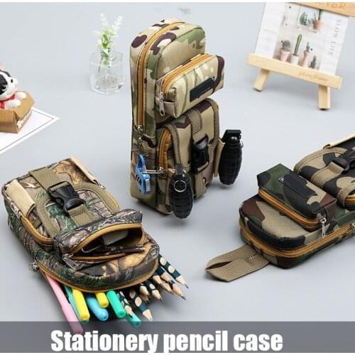 Camo Long Slim Pencil Case Big Capacity Pen Holder for Boys Kids Cool Zipper Organizer Large Storage NK-Shopping