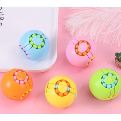 1PC Novelty Stress Relief Cube Funny Fingertip Rotate Magic Cube with Bean for Adults Kid Anti Stress Gyro Fidget Random Colo