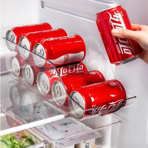 Kitchen Refrigerator Storage Box for Beer Cola Beverage Bottle Organizer Bins Soda Can Dispenser Transparent Storage Container