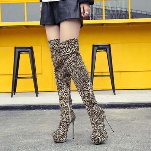 Leopard grain Serpentine Long Boots Women High Heel Boot Pointed Toe Sexy club Shoes Thigh High Over-the-Knee Boots YMA81