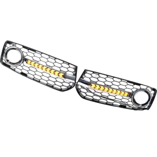 Left & Right ABS Plastic Front Lower Bumper Fog Light Grill & LED Lights Kit Compatible for Audi A5 S Line 2008-12 8T0807681B