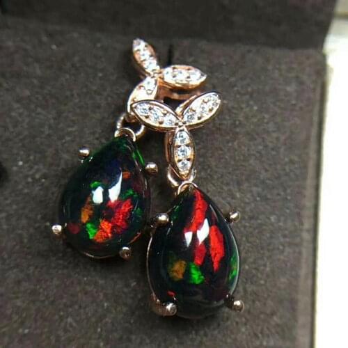 Best Gift Natural and Real Black Opal earring Nature real Black opal Earring 925 sterling silver Fine jewelry