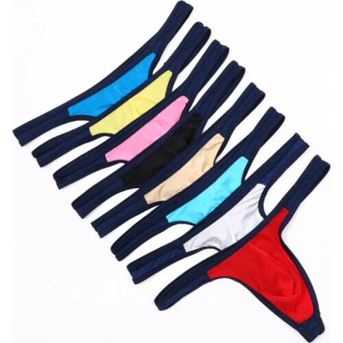 8Pcs/Lot Men Thongs G Strings Sexy Gay Underwear Transparent Smooth Ice Silk Briefs Mens Bikini U Pouch T-Back Thong Tanga