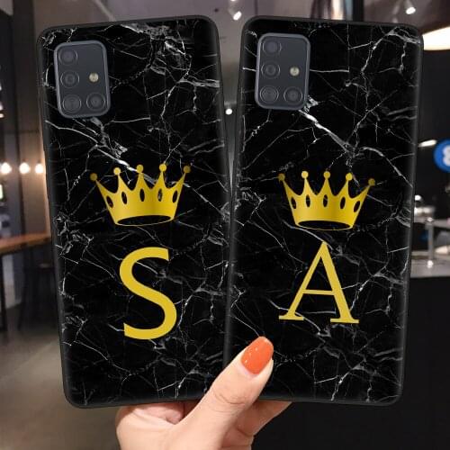Custom name Letter Monogram Black Marble Gold crown Soft Phone Case For Samsung S20 Ultra Plus A51 A71 Note 10 Pro Lite Cover Ca