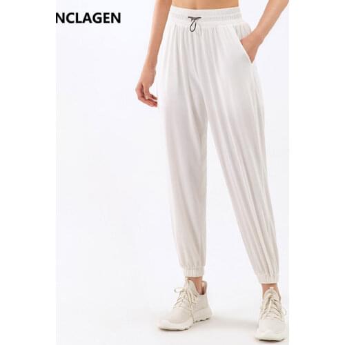 NCLAGEN Yoga Pants Women Thin New Wide Leg Drape Naked Feeling Loose Leisure Sport Trousers Pockets High Waist Fitness Leggings