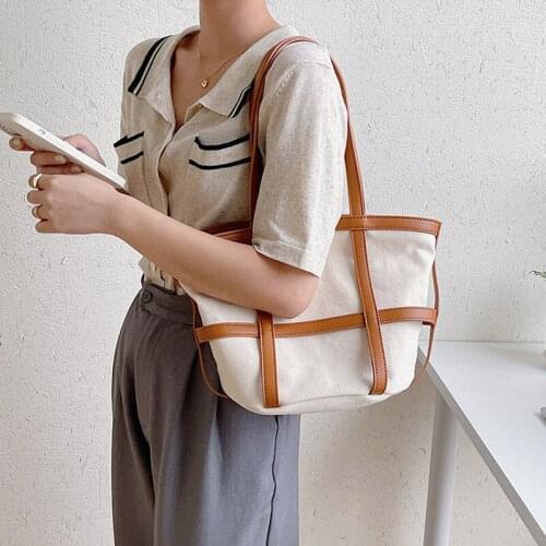 New 2021 Fashion Women Shoulder Bag Large Capacity Portable Canvas Female Handbags Personality Stitching Casual Tote Bags