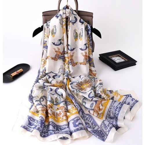 KOI LEAPING new summer woman fashion flower bird printing long scarf Party headscarf hot popular mature girl gift