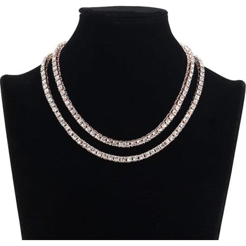 5mm Rhinestone Tennis Chain Necklace Gold Silver Color Full Iced Out Necklace for Women Hip Hop Rapper Jewelry Accessories