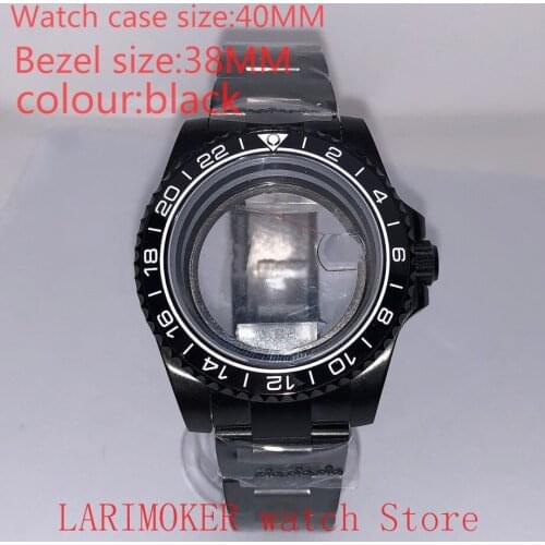Suitable for NH35 NH36 Miyota 8215 40mm 904L stainless steel case, transparent black back cover, with bezel,black