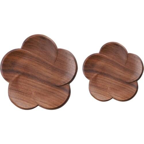 Flower Shaped Walnut Wood Coasters Placemat Decor Mug Coasters Petal Heat Resistant Drink Mat Tea Coffee Bar Cup Table Pad Drink