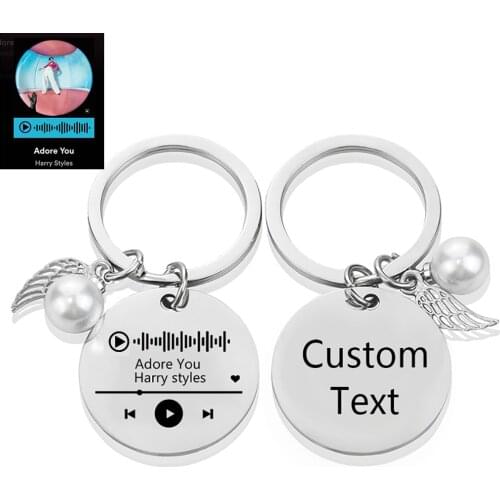 Custom Spotify Code Keychain Stainless Steel Engraved QR Code Key Chain Pendant Customize Your Website Scan Code