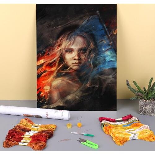 Portrait Printed Fabric 11CT Cross Stitch Embroidery Patterns DMC Threads Hobby Sewing Needlework Craft Package For Counted