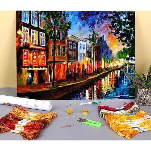 Amsterdam Red Lights Printed Water-Soluble Canvas 11CT Cross-Stitch Embroidery Patterns DMC Threads work Handicraft Mulina