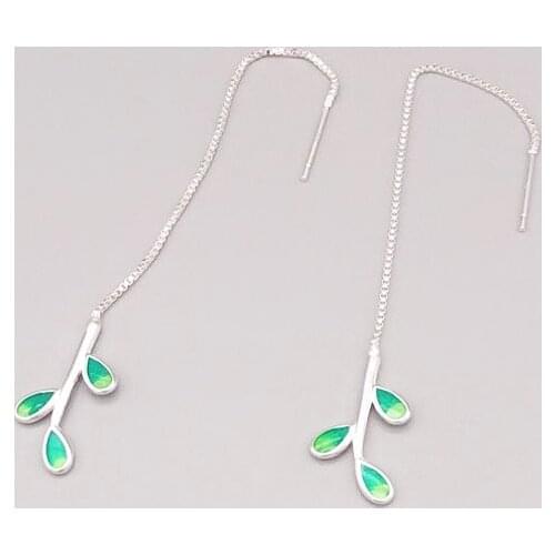 REETI Hot Sale Long Green leave 925 Sterling Silver Earrings For Women Fashion Jewelry sterling-silver-jewelry pendientes