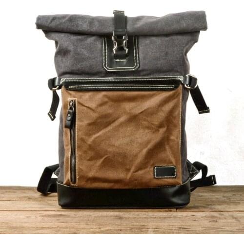 Luxury Fashion Canvas Backpacks For Men Patchwork Leather Travel Laptop Backpack 15" Large Waterproof Daypacks Student Schoolbag