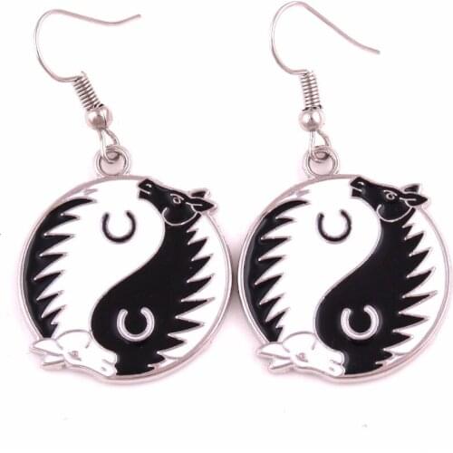 HORSE Yin Yang Earring in Silver - Tao Yinyang enameled Horses amulet