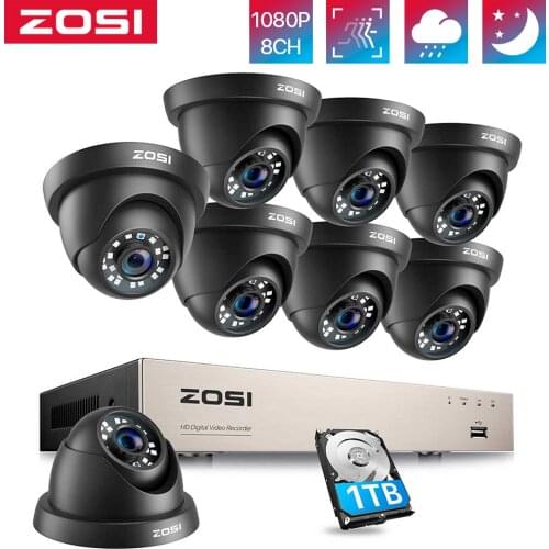 ZOSI 8CH 1080P Home Security Cameras System,H.265+ 8CH 5MP-Lite CCTV DVR with 8pcs 2MP Surveillance Outdoor Indoor Dome Cameras