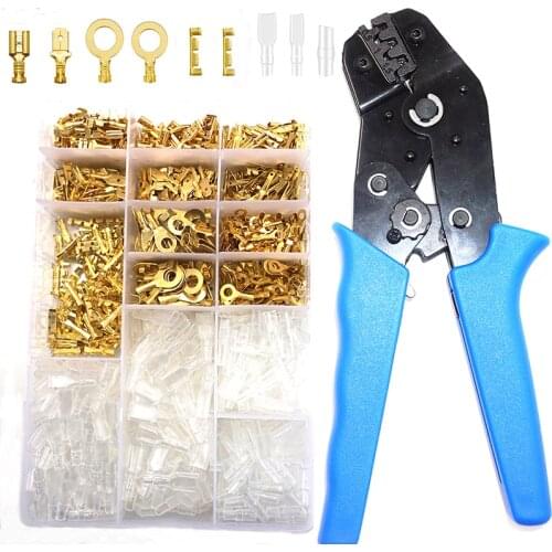 2.8/4.8/6.3mm DJ453 DJ431 U-Shaped Wire Crimps Terminal Docking Connector Cable Copper Lug Ring Spade Connectors Set With Plier