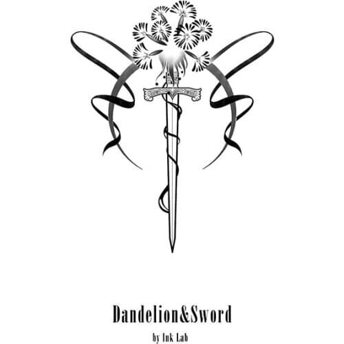69MM×85MM Dandelion and Sword Tattoo Sticker Waterproof Men and Women Long-lasting Retro Art Waist Net Red