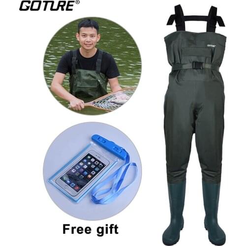 Goture High Quality 100% Waterproof Chest Fishing Waders with Breathable Rubber Fishing Boots Size #43 #44 #45 #46 Men Clothes