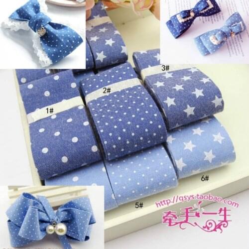 10Yards Dot Stars Denim Striped Fabrics Diy Hairpin Hair Accessories Headwear Material Head Flower Fabric Bow Accessories