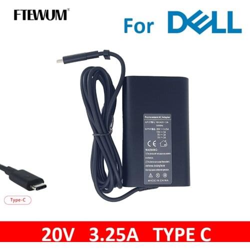 20V 3.25A 65W Type C PD USB AC Adapter Charger For Dell Latitude 5290 5480 5490 5491 5495 7285 7389 7390 7490 2in1 Thunderbolt3