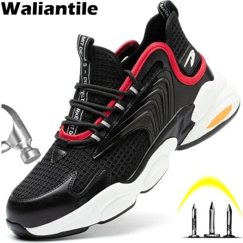Waliantile Men Safety Work Shoes Anti-smashing Steel Toe Cap Working Boots Shoes Puncture Proof Indestructible Work Boots Shoes