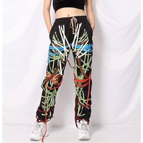 High Waist Women Casual Bandage Pants Ladys Black Pants Womens Clothing Long Trousers