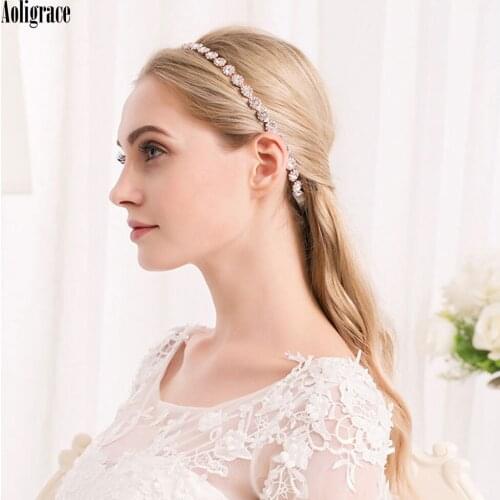 Aoligrace Bride Wedding Headband Silver Rose Gold Crystal Headpiece Bridal Hair Accessories for Women Sweet Hairwear for Girls