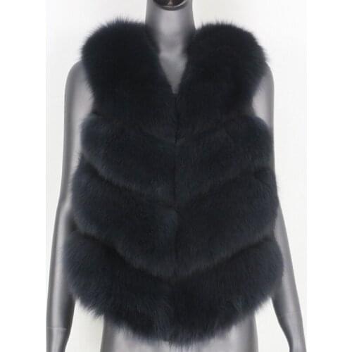 Luxury 2021 Winter Jacket Women Black Real Fur Vest Coat Natural Big Fluffy Fox Fur Outerwear Streetwear Thick Warm Sleeveless