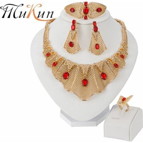 MUKUN Dubai Jewelry Sets For Women Wedding Accessories African Beads Party Gift Gold Color Crystal Necklace Earrings Sets