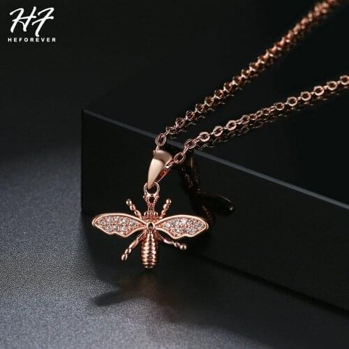 New Lovely Exquisite Handmade Little Bee Necklace For Women Cubic Zirconia Rose Gold Color Daily Party Gift Fashion Jewelry N082