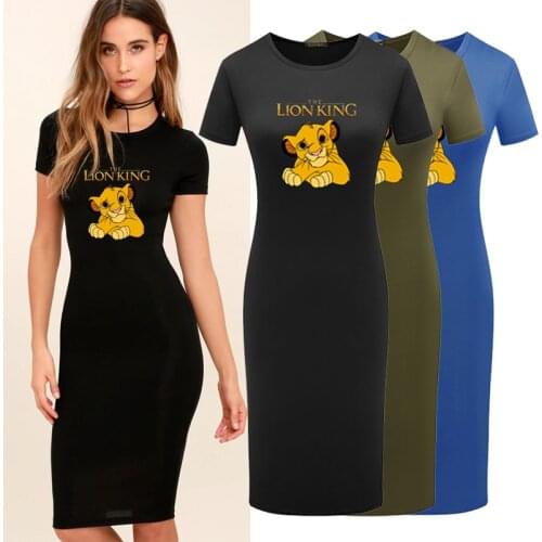 Midi Dresses for Women Mini The Lion King Bodycon Dress Kawaii Short Sleeve O Neck Simba Robes Casual Summer Party Club Vestido