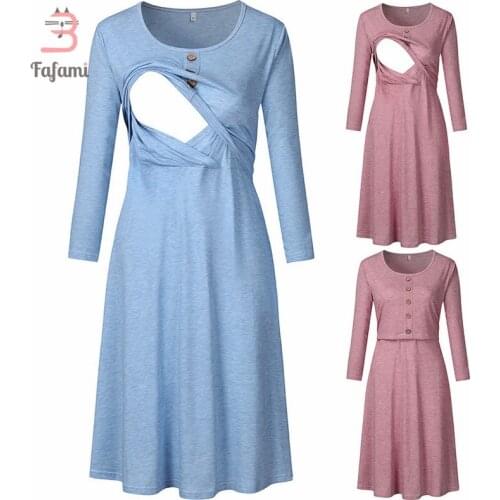 Womens Maternity Nursing Dress With Button A Line Nursing Nightgown for Breastfeeding Long Sleeve Night Dress Home Wear Autumn