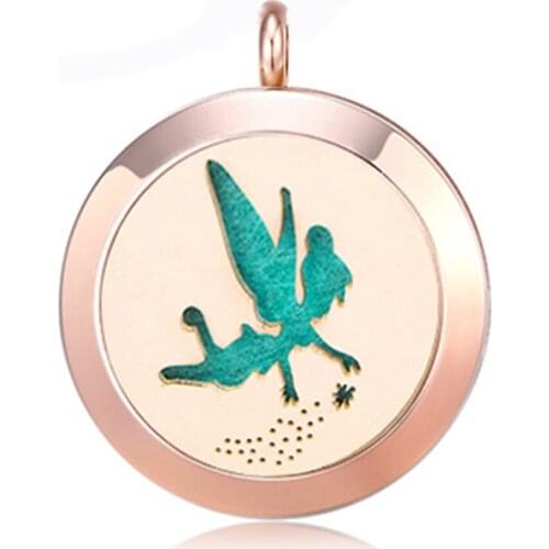 10pcs PVD Rose Gold Flying Angel Aromatherapy/Essential Oils 316L S.Steel Perfume Diffuser pendant Necklace W/O Chain
