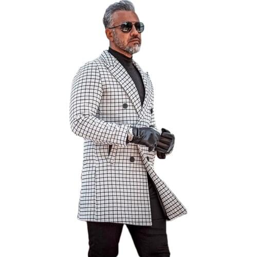 2020 Fashionable Mens Suits Polyester Blend Shawl Lapel Traje Hombre Long Plaid Suit Custom Made