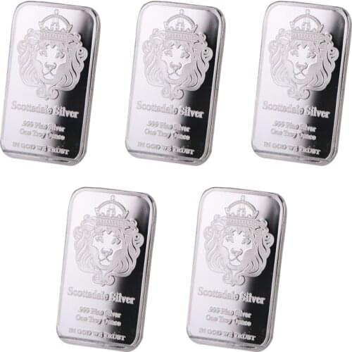 5PCS Scottsdale Silver 999 Fine Silver One Troy Ounce 1 Bars Bullion In God We Trust Replica Coin Collection Gift Souvenir