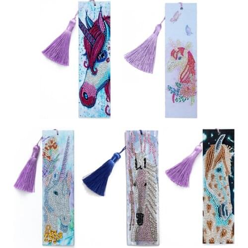 5D Diamond Painting Bookmark Leather Book Marks Animal Horse DIY Special Shaped Diamond Embroidery Craft Art Kids Book Gifts