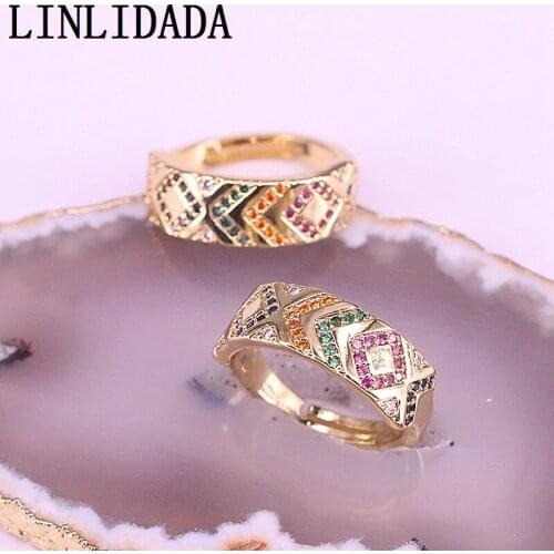8Pcs New arrived Gold Filled Charm Rings Trendy Pave CZ Colorful Party Open Adjusable Zirconia Rings For Women
