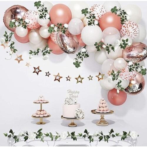 94PCS Rose Gold Balloons Garland Kit Artificial Rose Floral Bridal Shower Wedding Birthday Bachelorette Photo Backdrop Decor