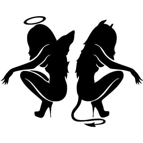 Car Stickers Angry and Devil Good and Bad Girl PVC Car Decoration Stickers Waterproof Cover Scratch Black/white, 12cm*10cm