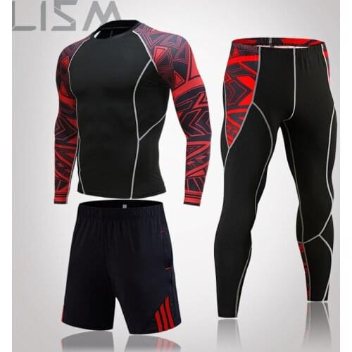 Running 3Pcs/Set For Men Gym Clothing Fitness Compression Mens Sport Suits Quick Dry Training Sportswear Sets Breathable Tights