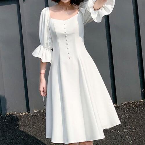 White Elegant Dress Women 2021 Summer Backless Design Fairy Party Dress Female Classy Evening One-piece Dress Korean Office Lady